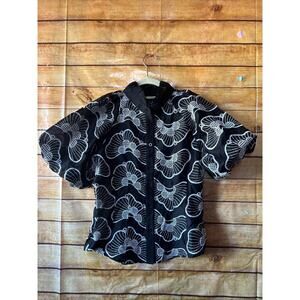 Gracia Embrodiered Blouse Black And White Size S NWT